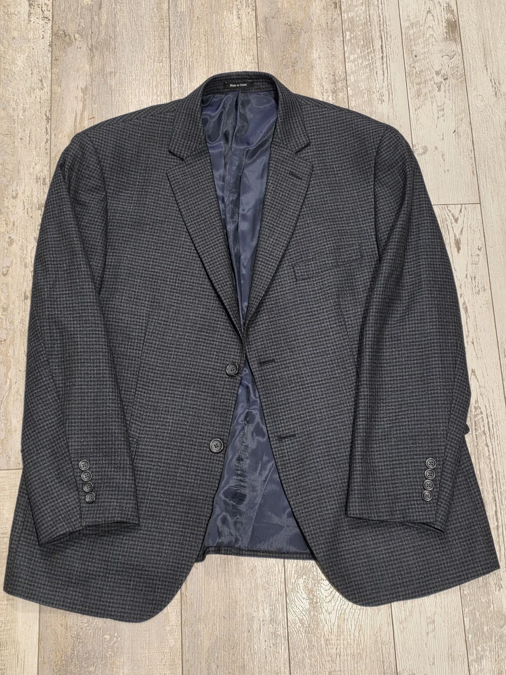 44S Men's Pronto Uomo Checkered Blazer Dark Blue 100% Wool Platinum Sport Coat